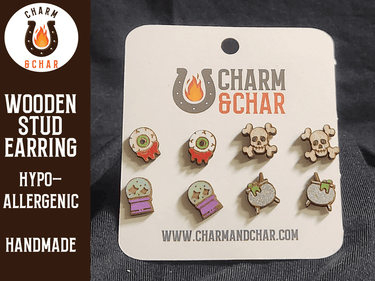 Halloween Wood Stud Earrings - Spooky Fashion Earring Set - Stud Earring - Charm and Char